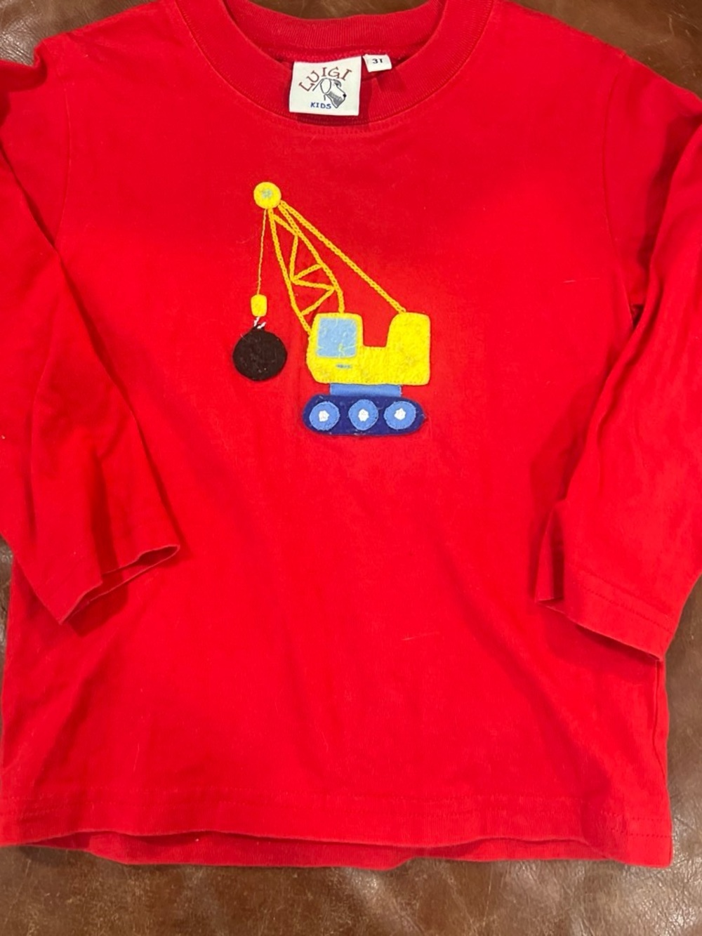 Luigi Kids Red Long-Sleeve Crane Appliqué Tee